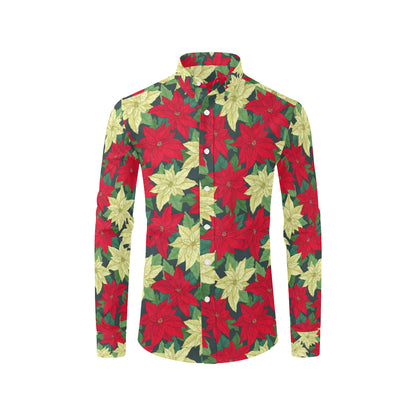 Poinsettia Pattern Print Design POT06 Men's Long Sleeve Shirt