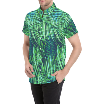 Palm Leaves Pattern Print Design PL02 Men's Short Sleeve Button Up Shirt