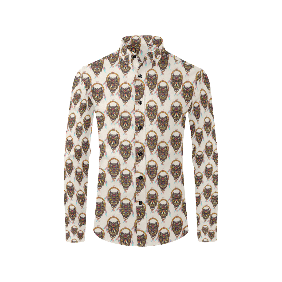 Wolf Tribal Dream Catcher Design Print Men's Long Sleeve Shirt