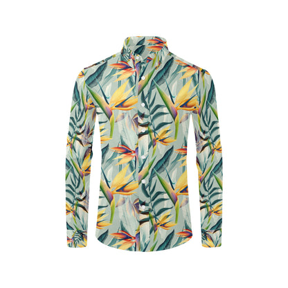 Tropical Flower Pattern Print Design TF022 Men's Long Sleeve Shirt