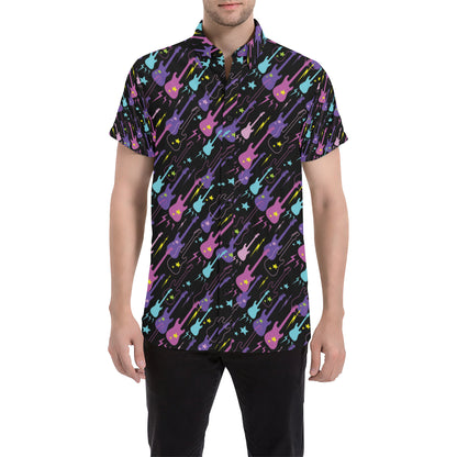 Electric Guitar Pattern Print Design 02 Men's Short Sleeve Button Up Shirt