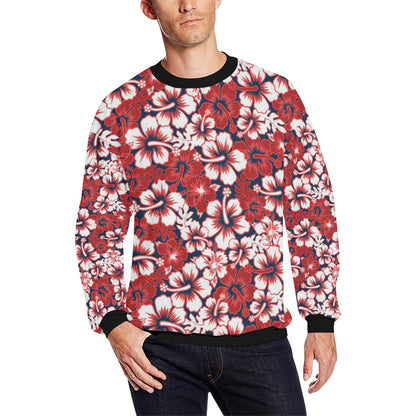 Red Hibiscus Pattern Print Design HB01 Men Long Sleeve Sweatshirt