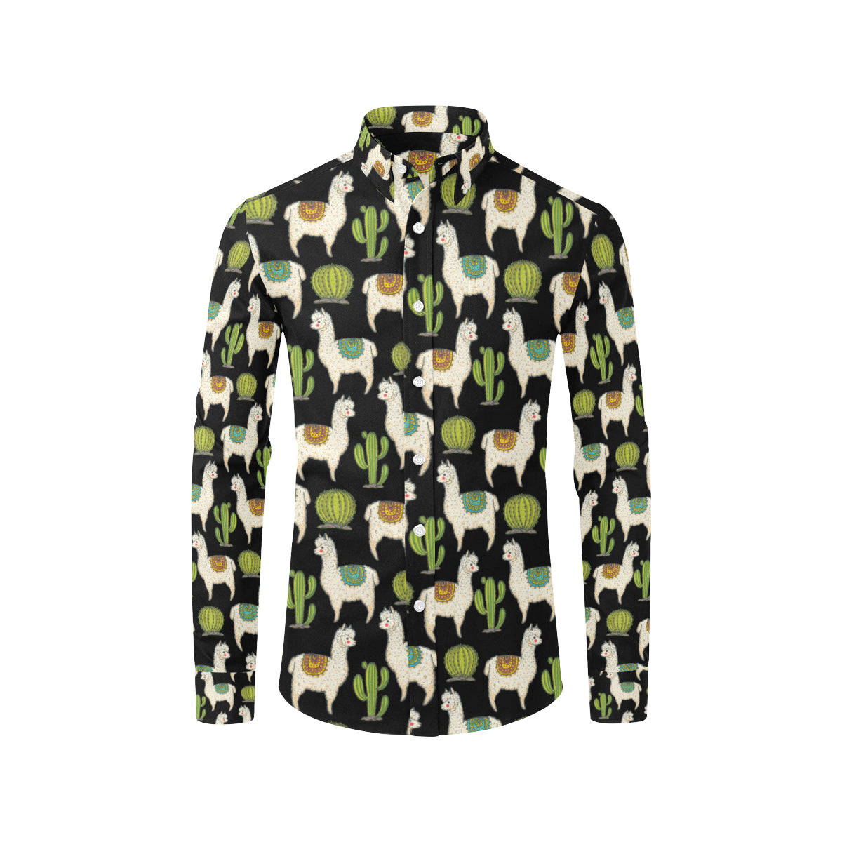 Alpaca Cactus Pattern Print Design 07 Men's Long Sleeve Shirt
