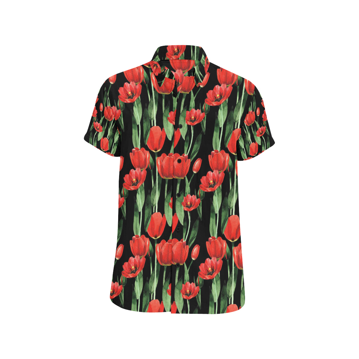 Tulip Red Pattern Print Design TP03 Men's Short Sleeve Button Up Shirt