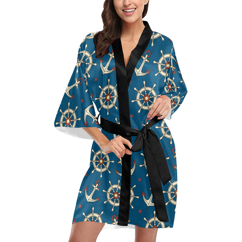 Anchor Pattern Print Design 02 Women's Short Kimono