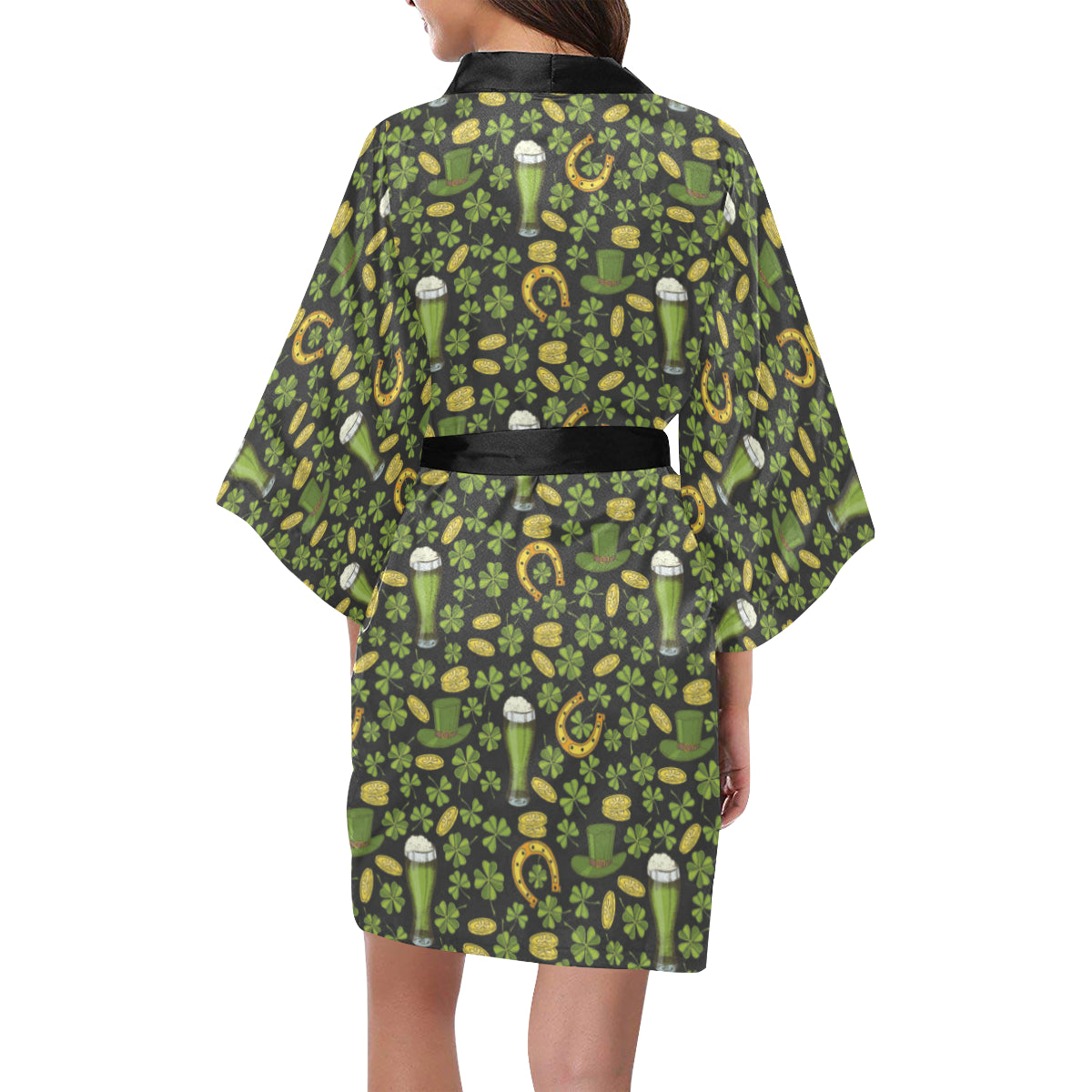 Clover St Patricks Pattern Print Design 03 Women's Short Kimono