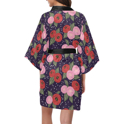 Camellia Pattern Print Design CM02 Women's Short Kimono