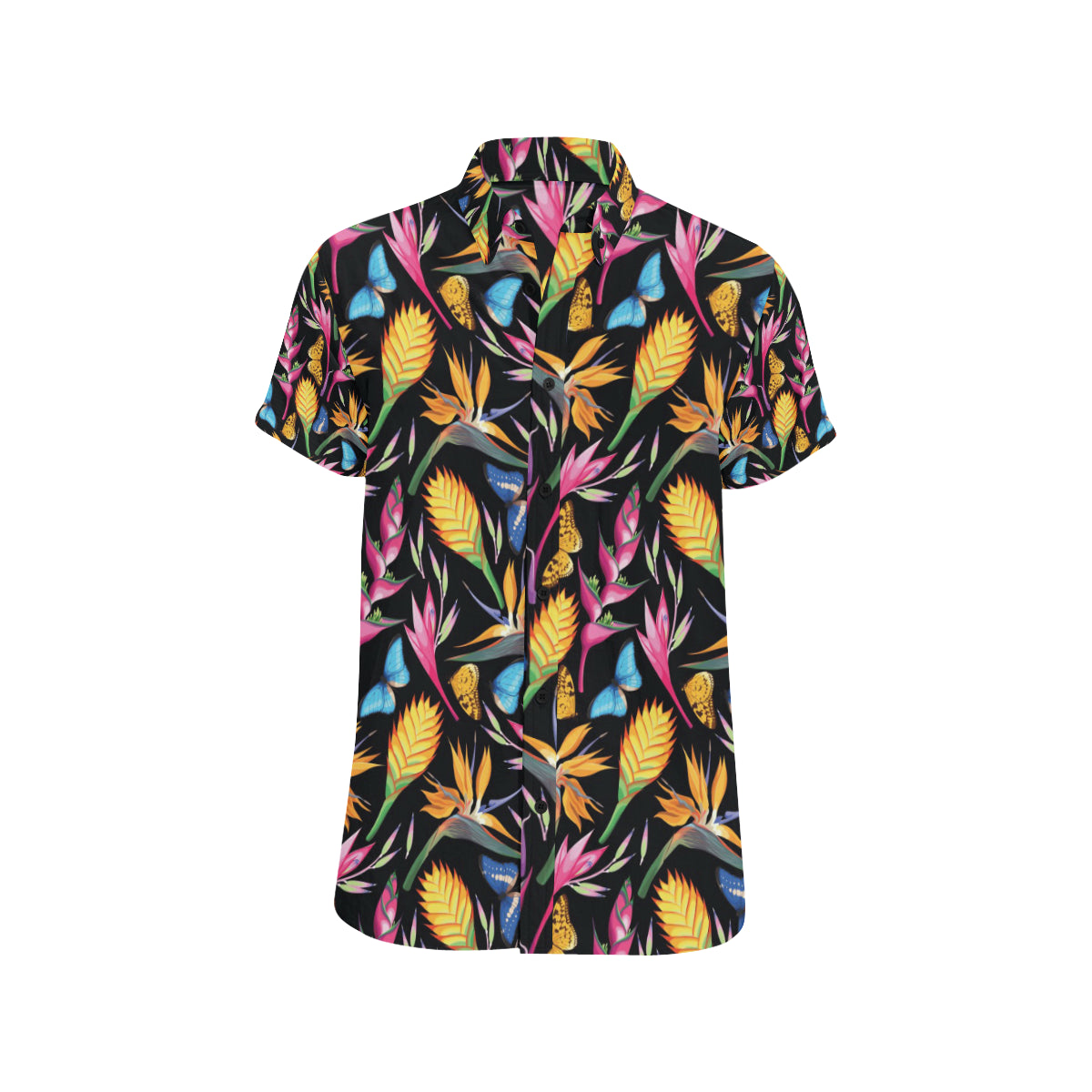 Tropical Flower Pattern Print Design TF016 Men's Short Sleeve Button Up Shirt