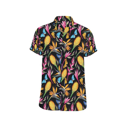 Tropical Flower Pattern Print Design TF016 Men's Short Sleeve Button Up Shirt