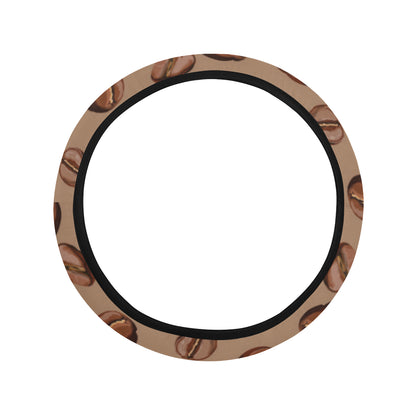 Coffee Pattern Print Design 07 Steering Wheel Cover with Elastic Edge