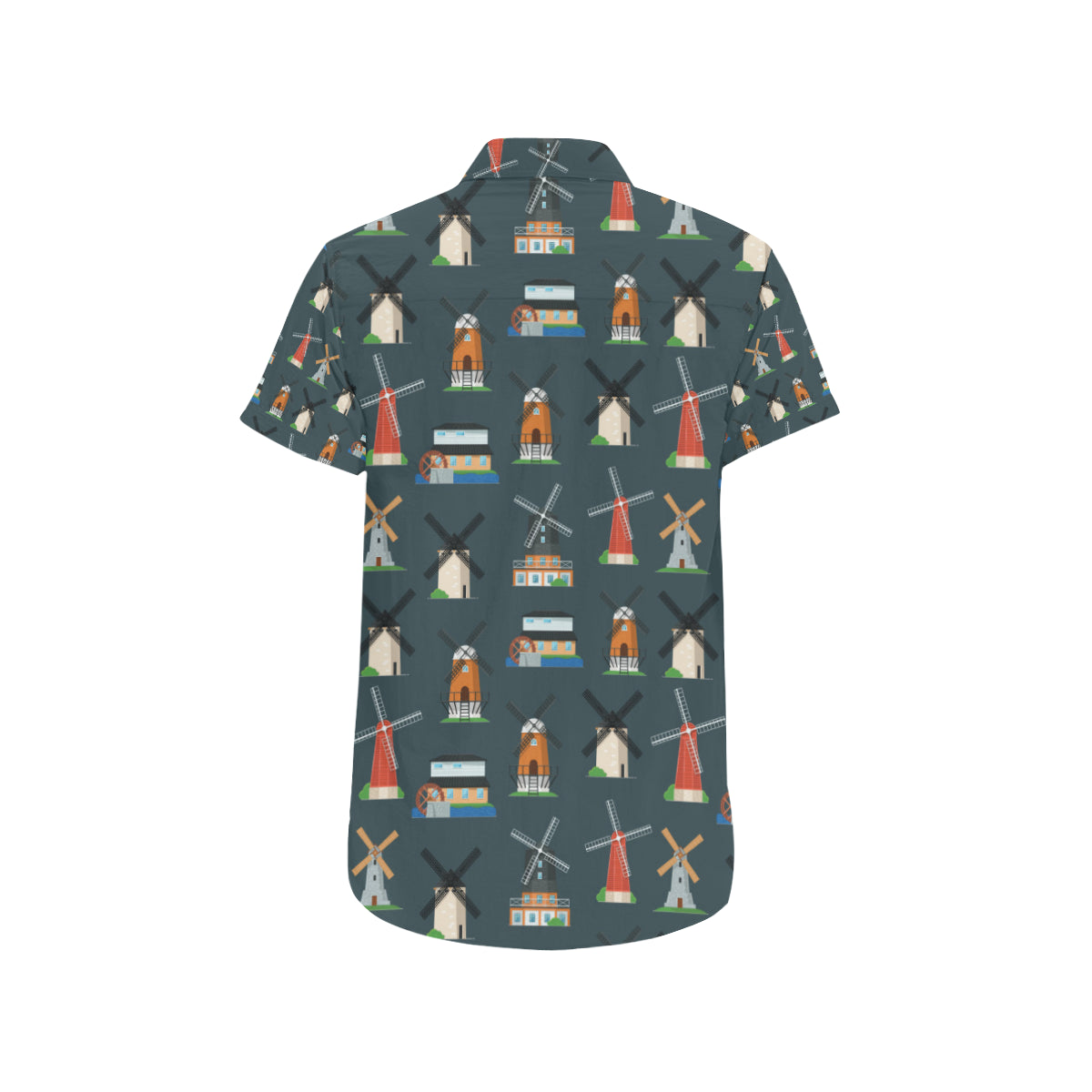 Windmill Pattern Print Design 04 Men's Short Sleeve Button Up Shirt