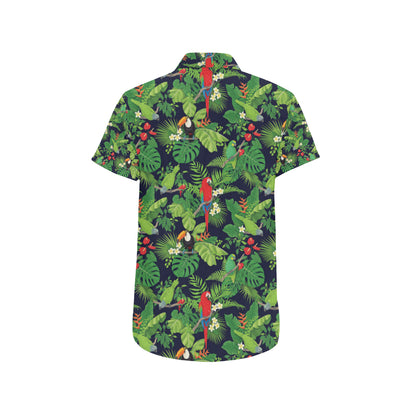 Rainforest Parrot Pattern Print Design A03 Men's Short Sleeve Button Up Shirt