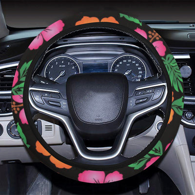 Hibiscus Pattern Print Design HB029 Steering Wheel Cover with Elastic Edge