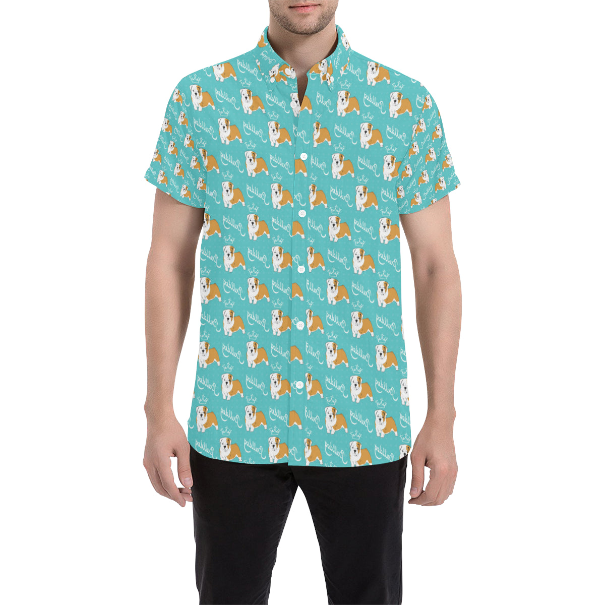 Bulldogs Pattern Print Design 05 Men's Short Sleeve Button Up Shirt