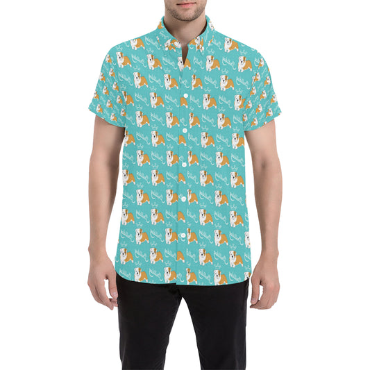 Bulldogs Pattern Print Design 05 Men's Short Sleeve Button Up Shirt