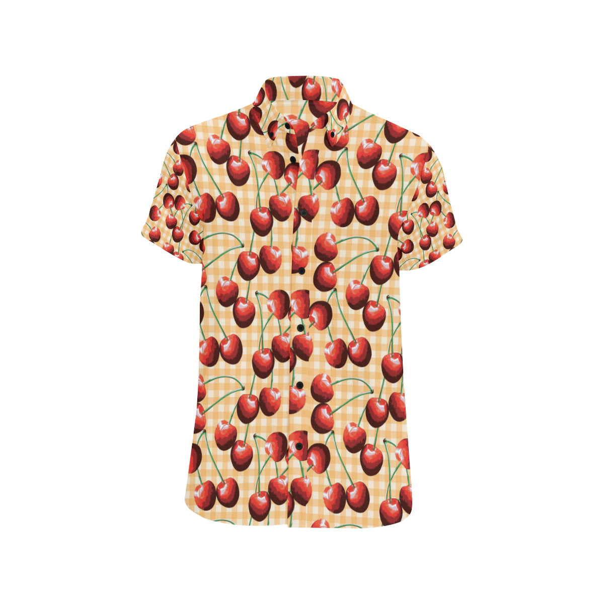 Cherry Orange Plaid Print Men's Short Sleeve Button Up Shirt