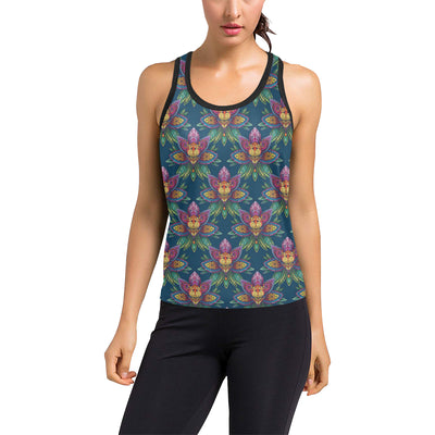 lotus Boho Pattern Print Design LO04 Women's Racerback Tank Top