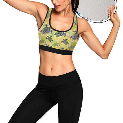 Hawaiian Turtle Tribal Design Print Sports Bra
