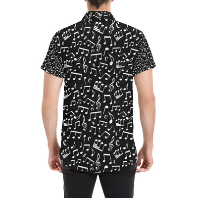 Music Note Black white Themed Print Men's Short Sleeve Button Up Shirt