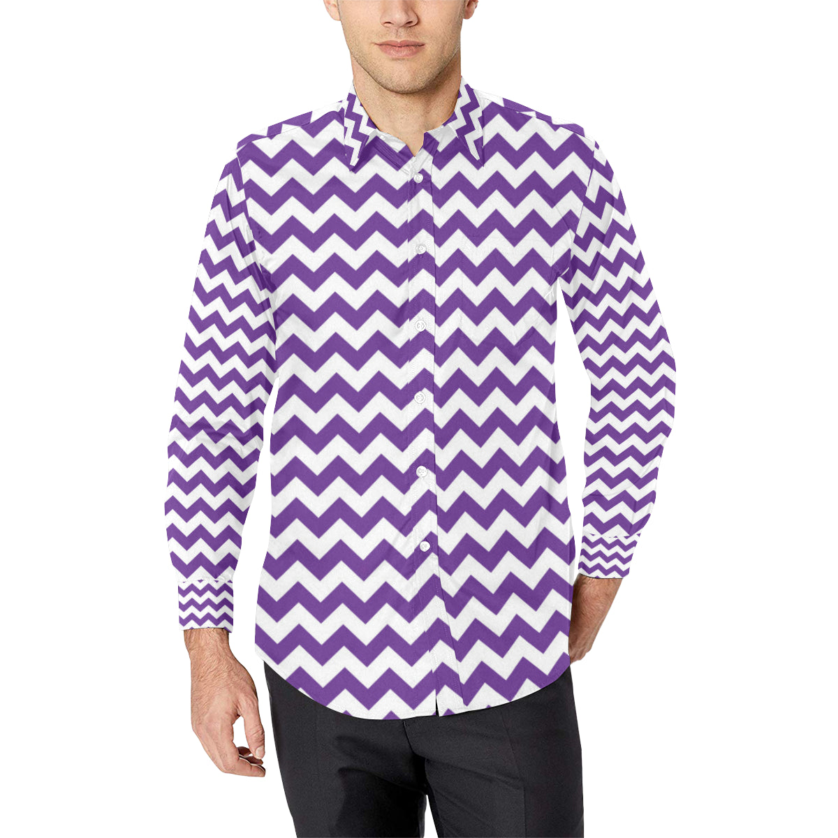 Chevron Purple Pattern Print Design 03 Men's Long Sleeve Shirt