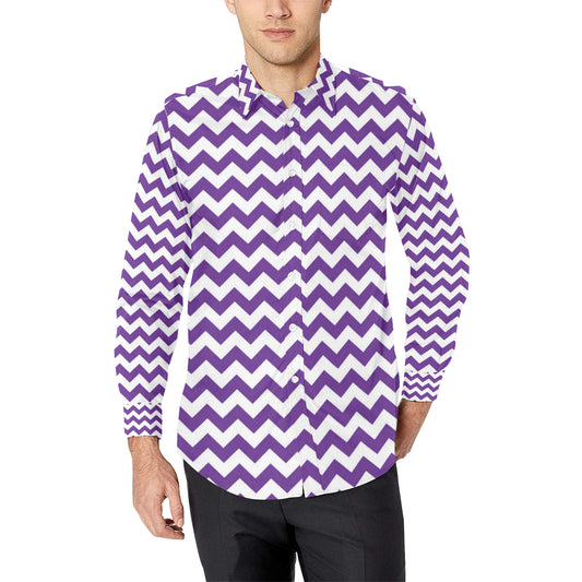 Chevron Purple Pattern Print Design 03 Men's Long Sleeve Shirt