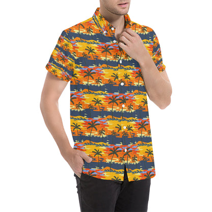 Palm Tree Pattern Print Design PT010 Men's Short Sleeve Button Up Shirt