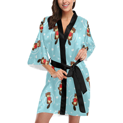 Sea Otter Cute Pattern Print Design 04 Women's Short Kimono