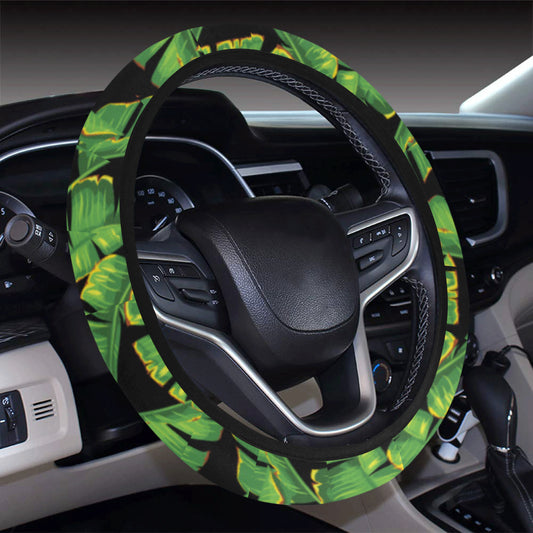Banana Leaf Pattern Print Design 03 Steering Wheel Cover with Elastic Edge