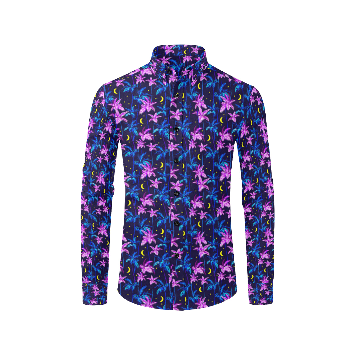 Palm Tree Night Scene Design Print Men's Long Sleeve Shirt