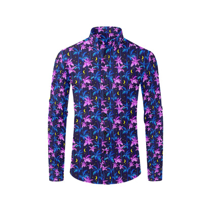 Palm Tree Night Scene Design Print Men's Long Sleeve Shirt