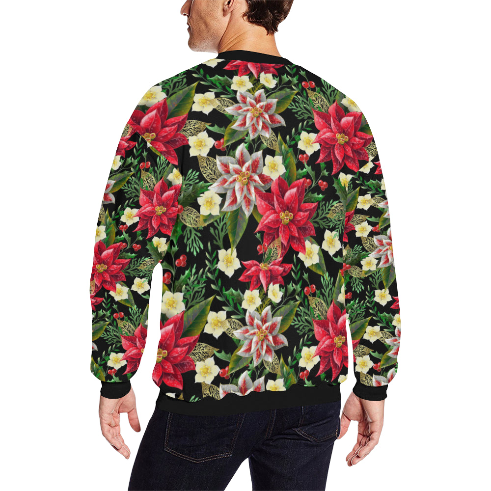 Poinsettia Pattern Print Design POT05 Men Long Sleeve Sweatshirt