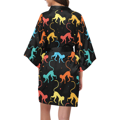 Monkey Pattern Print Design 01 Women's Short Kimono