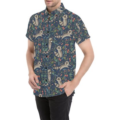Raccoon Pattern Print Design A02 Men's Short Sleeve Button Up Shirt