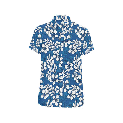 Plumeria Pattern Print Design PM015 Men's Short Sleeve Button Up Shirt