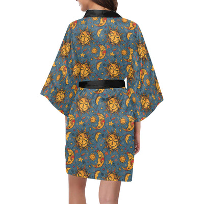 Celestial Moon Sun Pattern Print Design 02 Women's Short Kimono