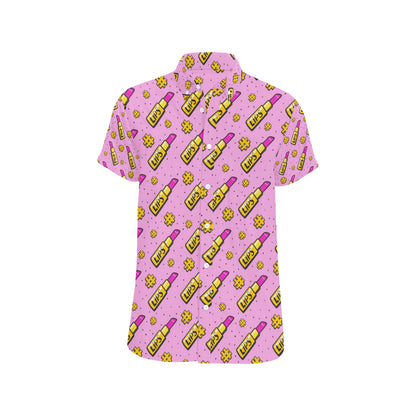 Lipstick Pattern Print Design LT03 Men's Short Sleeve Button Up Shirt