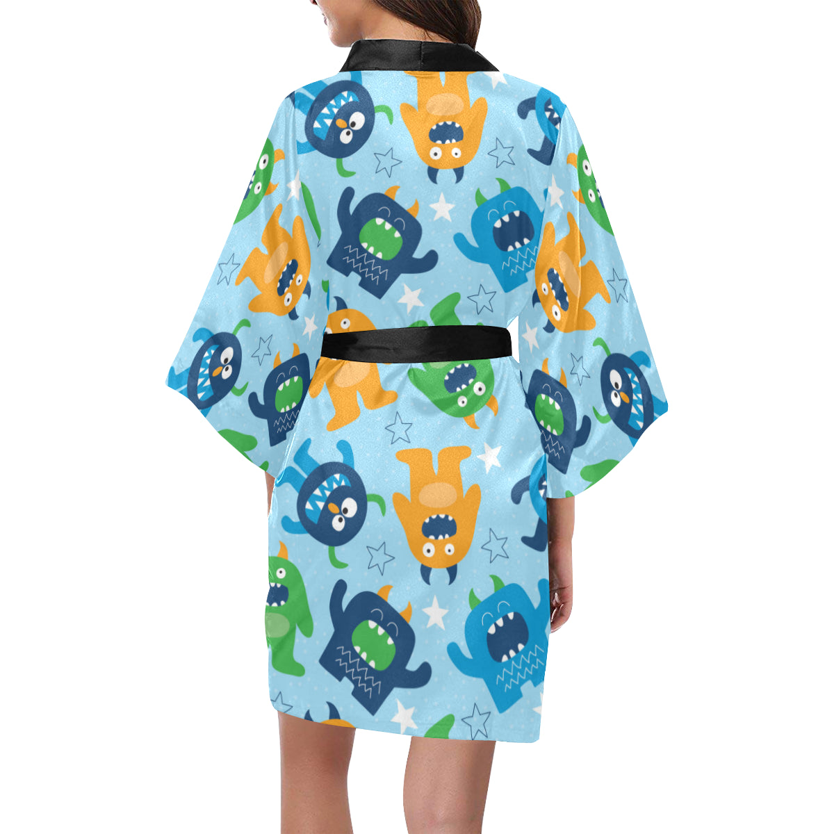 Monster Cartoon Pattern Print Design 04 Women's Short Kimono