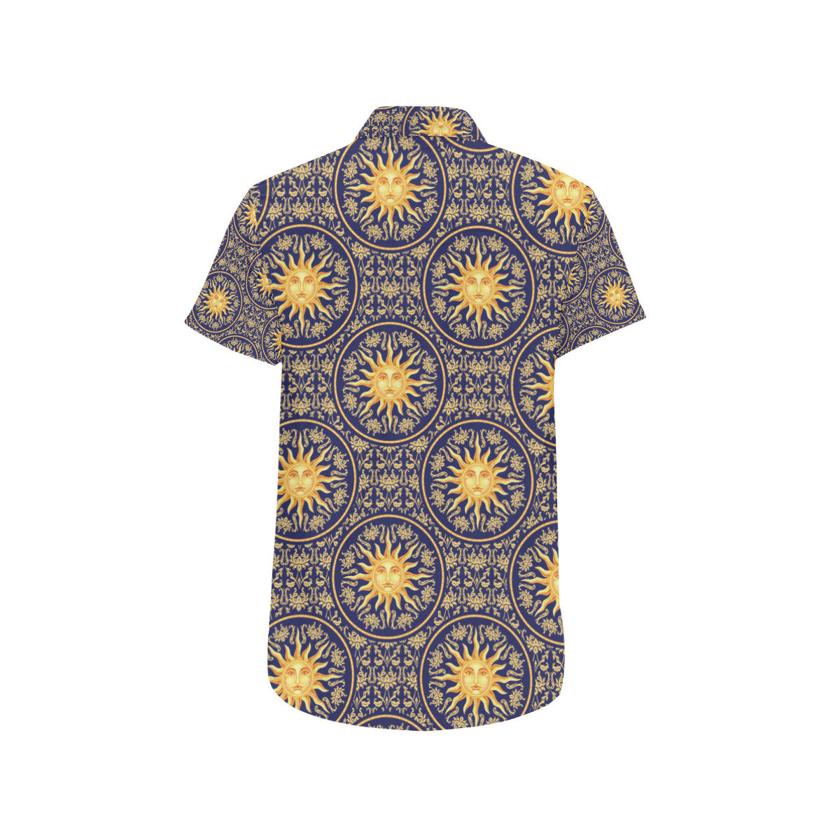 Celestial Gold Sun Face Men's Short Sleeve Button Up Shirt