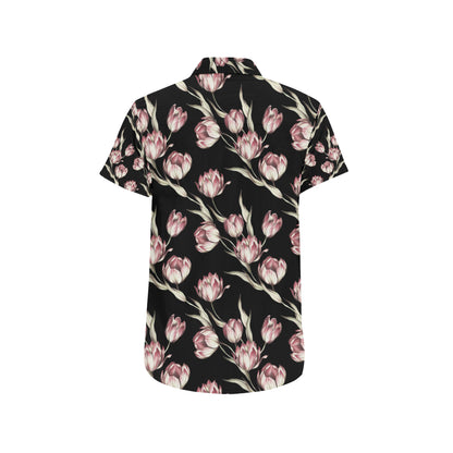 Tulip Pink Pattern Print Design TP02 Men's Short Sleeve Button Up Shirt