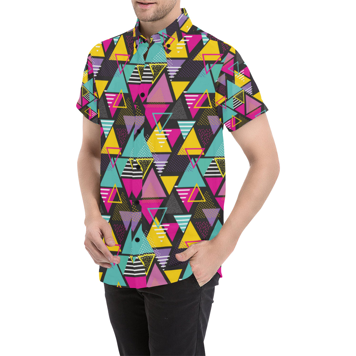Geometric Colorful Pattern Print Design 02 Men's Short Sleeve Button Up Shirt