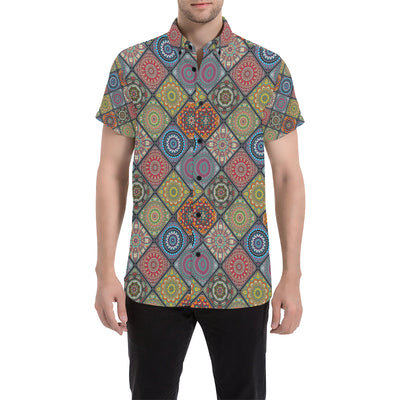 Bohemian Pattern Print Design 05 Men's Short Sleeve Button Up Shirt