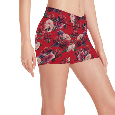 Rose Red Pattern Print Design RO07 Yoga Shorts