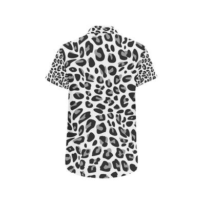 Snow Leopard Skin Print Men's Short Sleeve Button Up Shirt