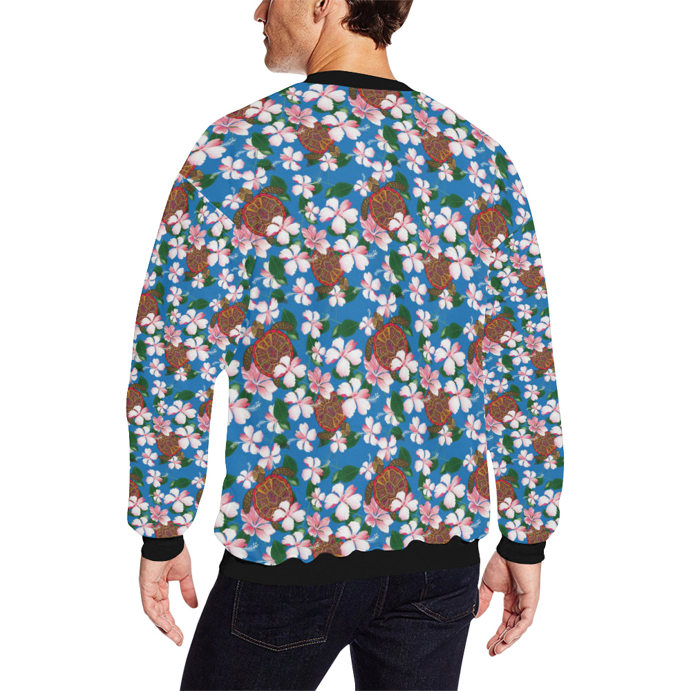 Sea Turtle Pink Hibiscus Hawaiian Print Men Long Sleeve Sweatshirt