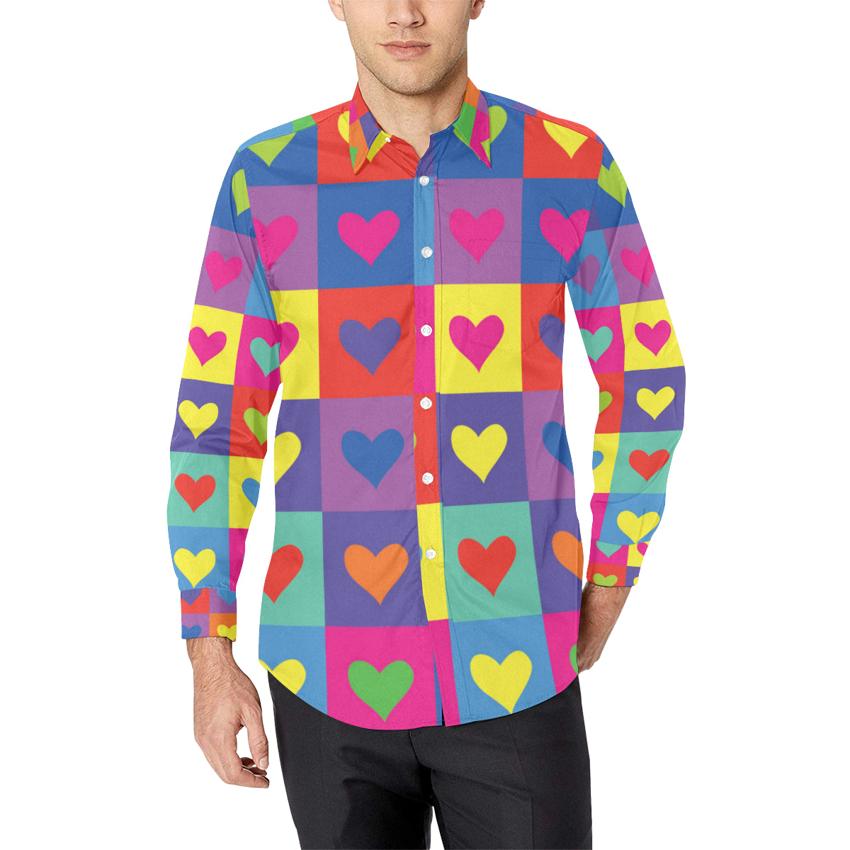 Pop Art Heart Pattern Print Design A01 Men's Long Sleeve Shirt