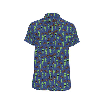 Alien Green UFO Pattern Men's Short Sleeve Button Up Shirt