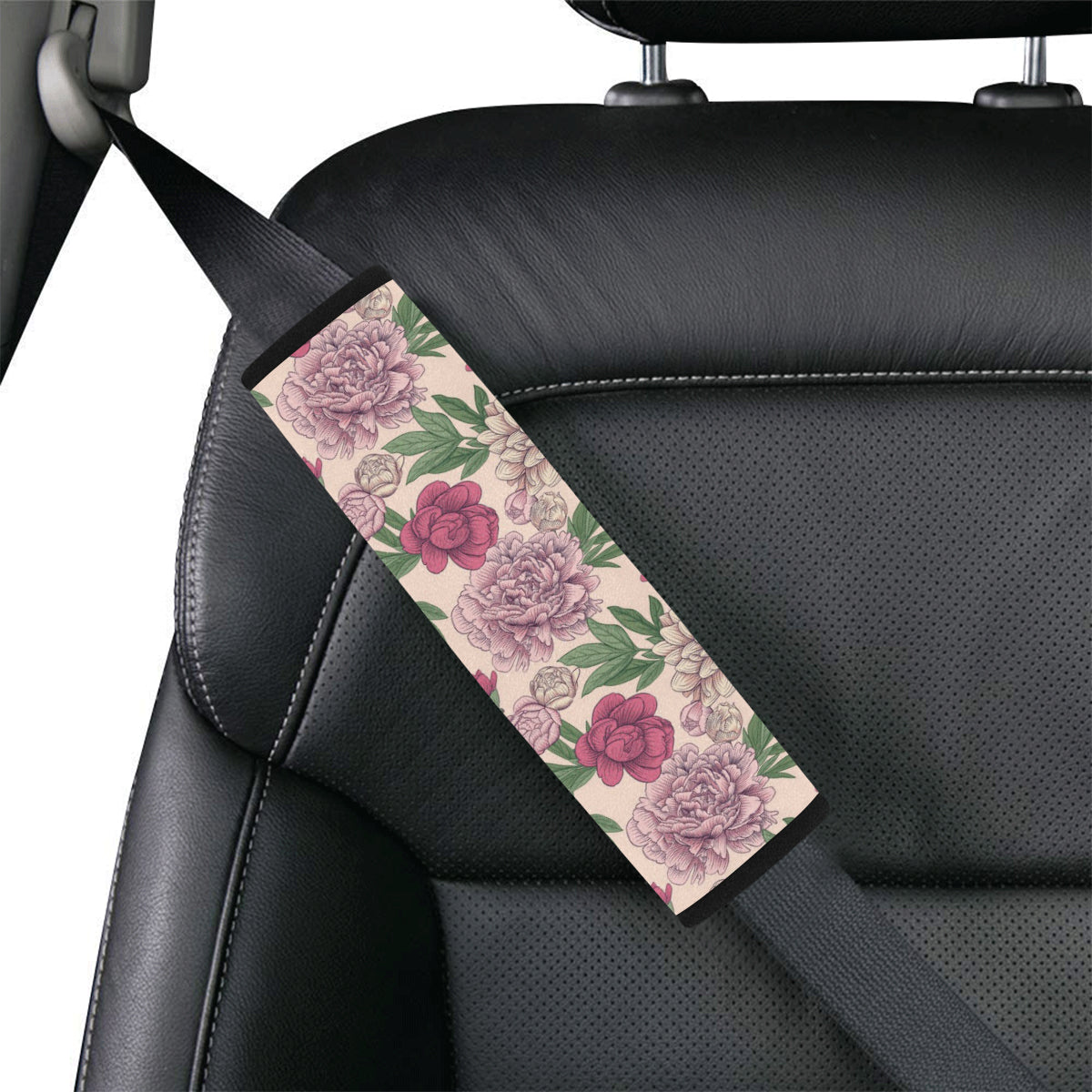 Peony Pattern Print Design A01 Car Seat Belt Cover