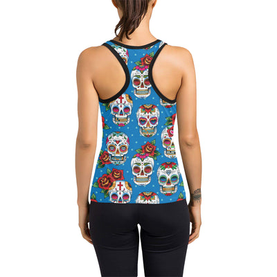 Sugar Skull Rose Pattern Women's Racerback Tank Top