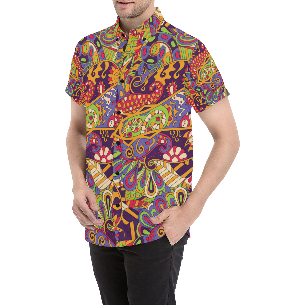 Funky Retro Pattern Print Design A04 Men's Short Sleeve Button Up Shirt