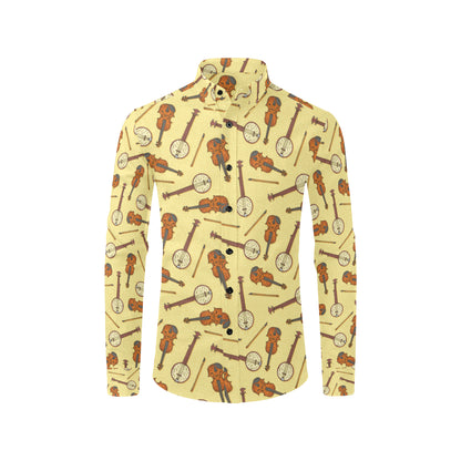 Banjo Violin Pattern Print Design 01 Men's Long Sleeve Shirt